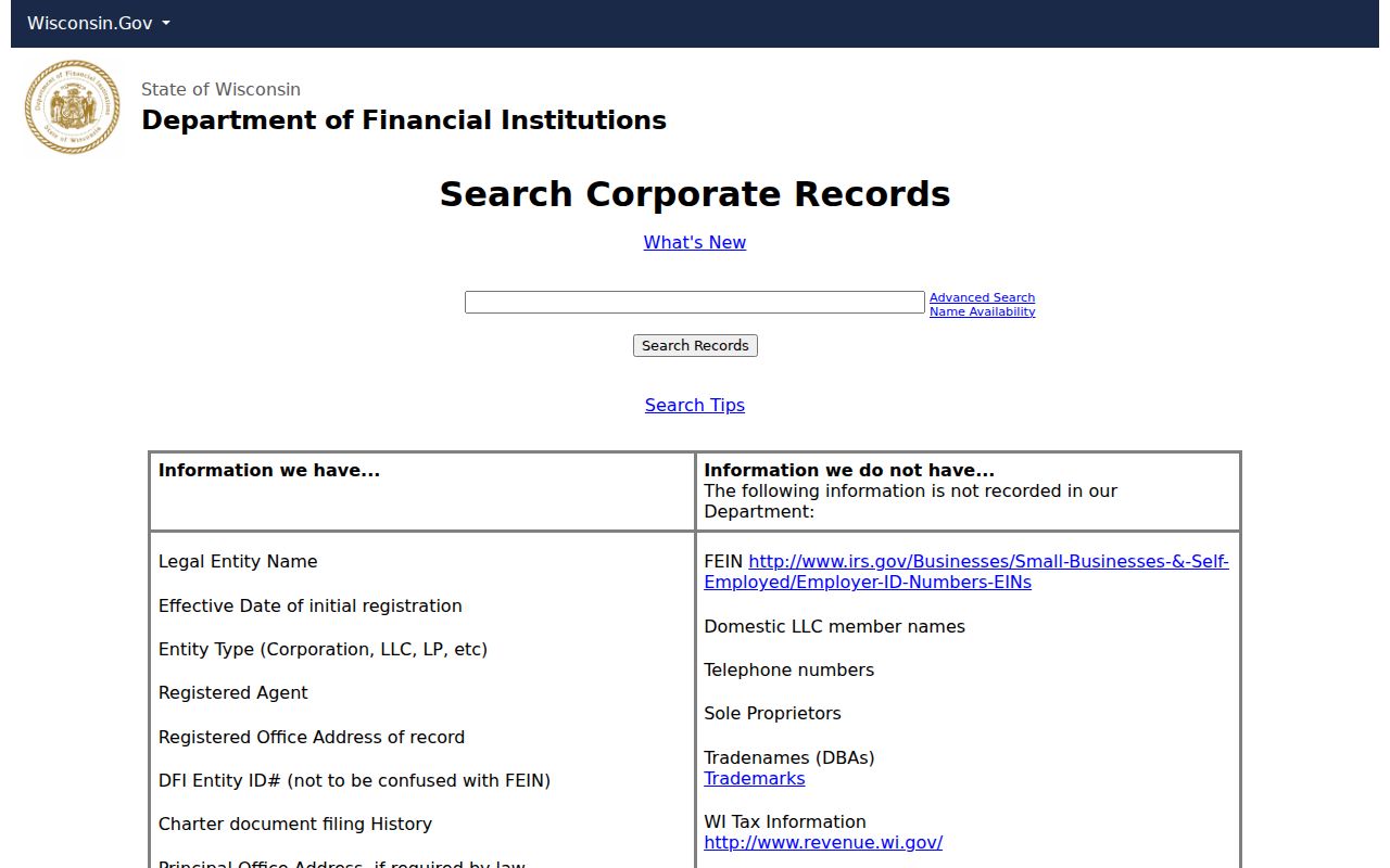 Wisconsin DFI Corporate Records Search used for a Madison resident lookup